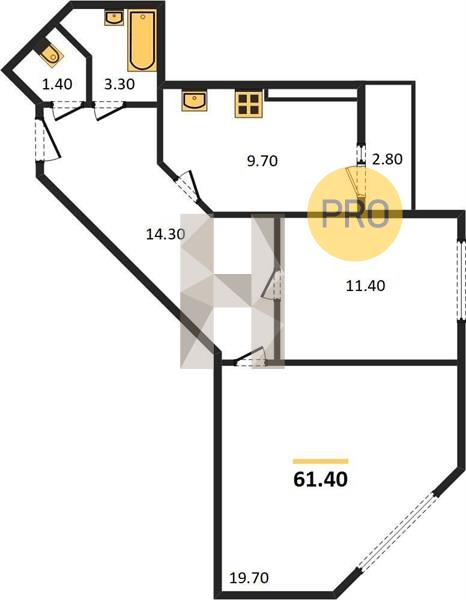 ЖК Эверест квартира 2 комнатная  61.40 м2