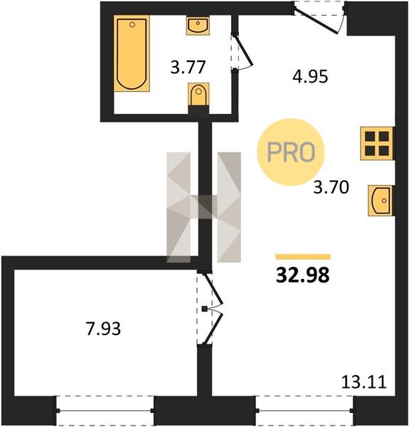 ЖК IQ Aparts квартира 1 комнатная  32.98 м2