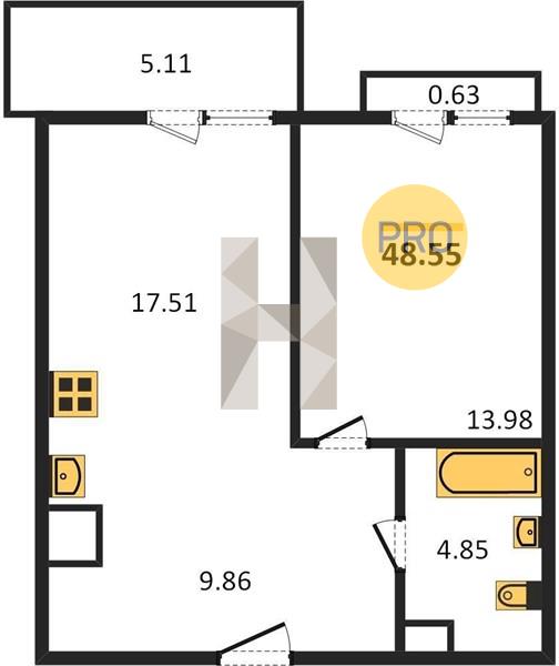 ЖК Classic House квартира 1 комнатная  51.10 м2