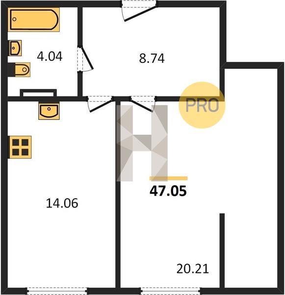 ЖК NOVA APART квартира 1 комнатная  47.05 м2