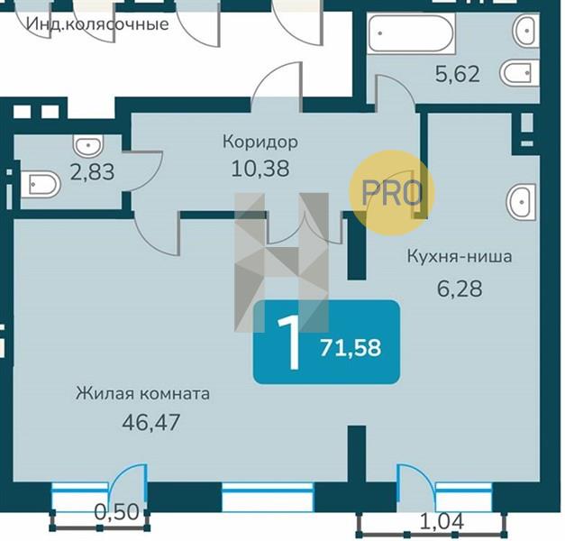 ЖК Марсель-2 квартира 1 комнатная  71.58 м2