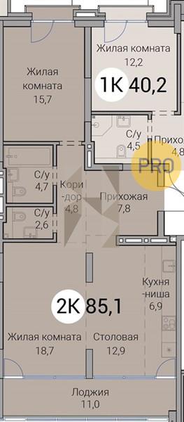 ЖК Тайм Сквер квартира 2 комнатная  85.10 м2