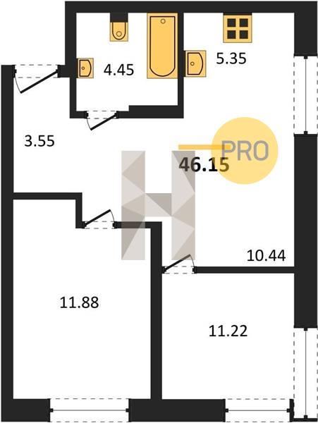 ЖК IQ Aparts квартира 2 комнатная  46.15 м2