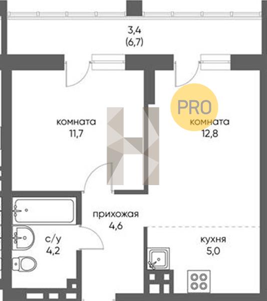 ЖК Gorizont квартира 1 комнатная  41.70 м2