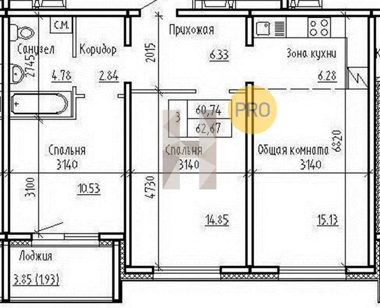ЖК Фламинго квартира 2 комнатная  60.74 м2
