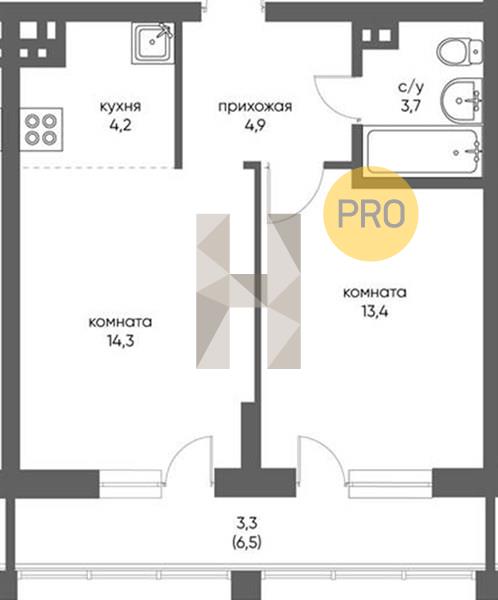 ЖК Gorizont квартира 1 комнатная  43.80 м2