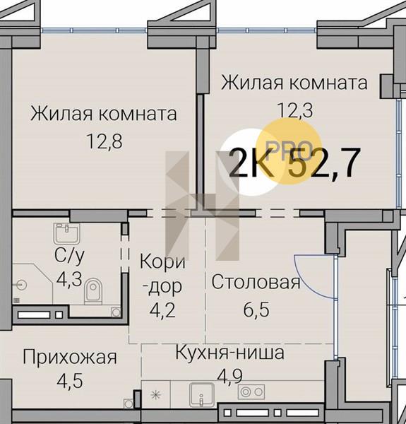ЖК Тайм Сквер квартира 2 комнатная  52.70 м2