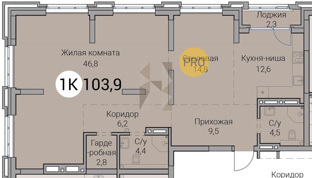 ЖК Тайм Сквер квартира 1 комнатная  103.90 м2