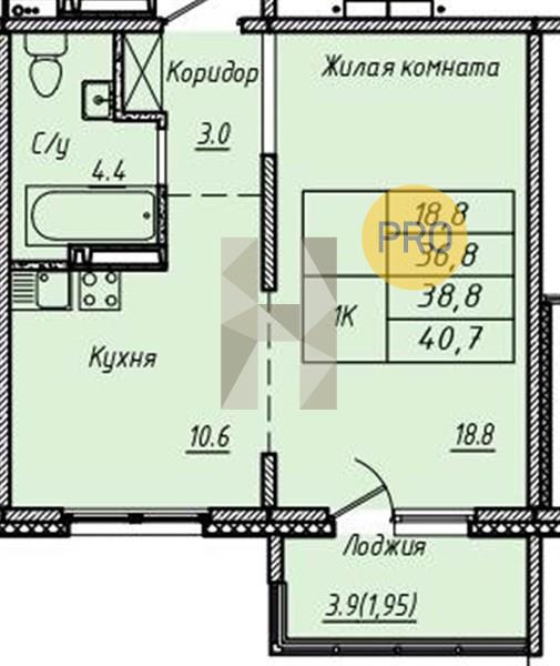 ЖК Эко-квартал на Кедровой квартира 1 комнатная  40.70 м2