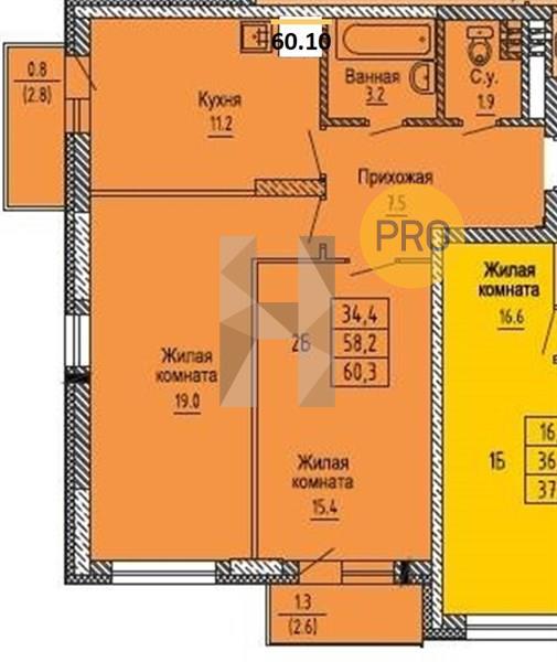 ЖК Новые Матрешки квартира 2 комнатная  60.10 м2