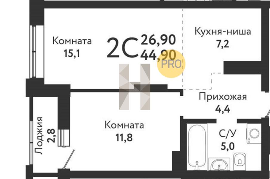 ЖК Одоевский квартира 1 комнатная  44.90 м2