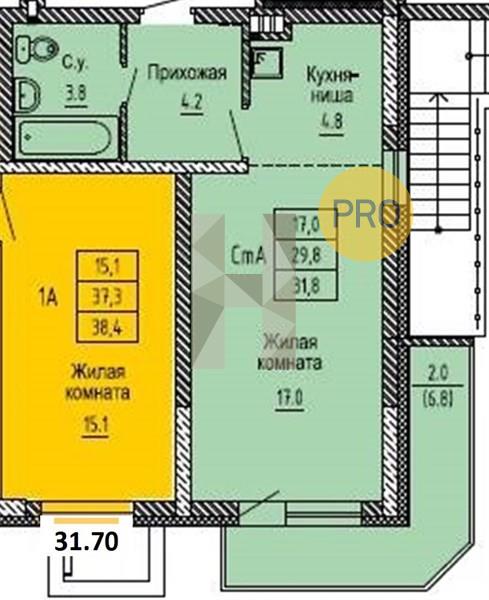 ЖК Новые Матрешки квартира 1 Студия  31.70 м2