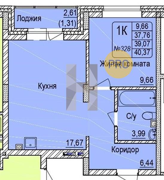 ЖК Расцветай на Авиастроителей квартира 1 комнатная  40.37 м2