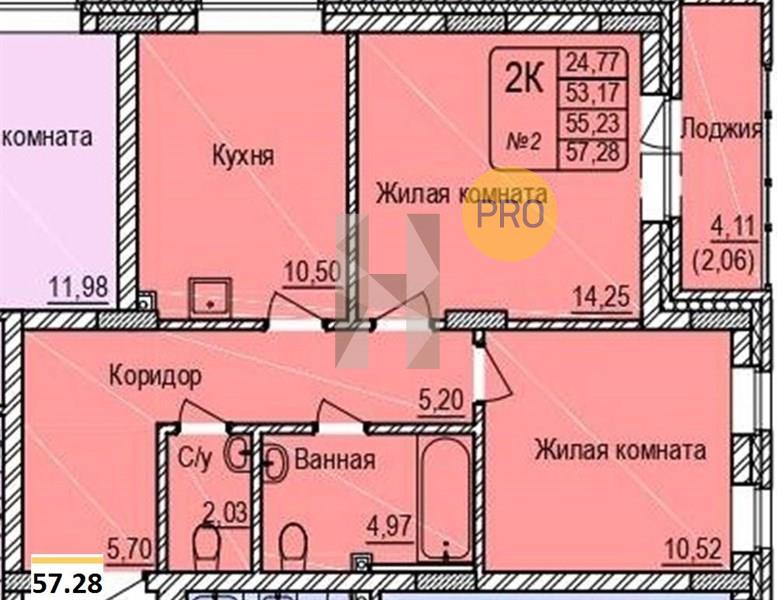 ЖК Расцветай на Авиастроителей квартира 2 комнатная  57.28 м2