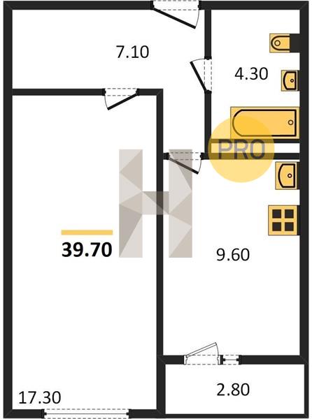 ЖК Эверест квартира 1 комнатная  39.70 м2