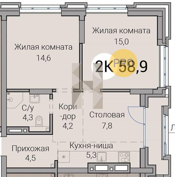 ЖК Тайм Сквер квартира 2 комнатная  58.90 м2