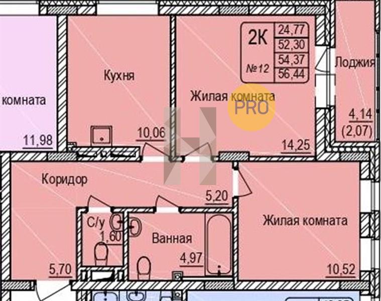 ЖК Расцветай на Авиастроителей квартира 2 комнатная  56.44 м2