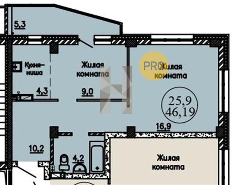 ЖК КрымSKY квартира 1 комнатная  46.19 м2