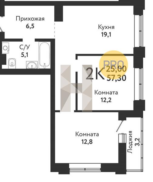 ЖК Одоевский квартира 2 комнатная  57.30 м2