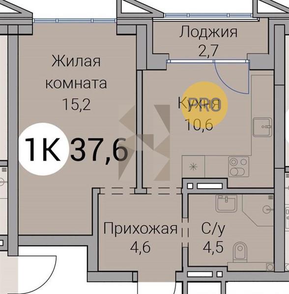 ЖК Тайм Сквер квартира 1 комнатная  37.60 м2