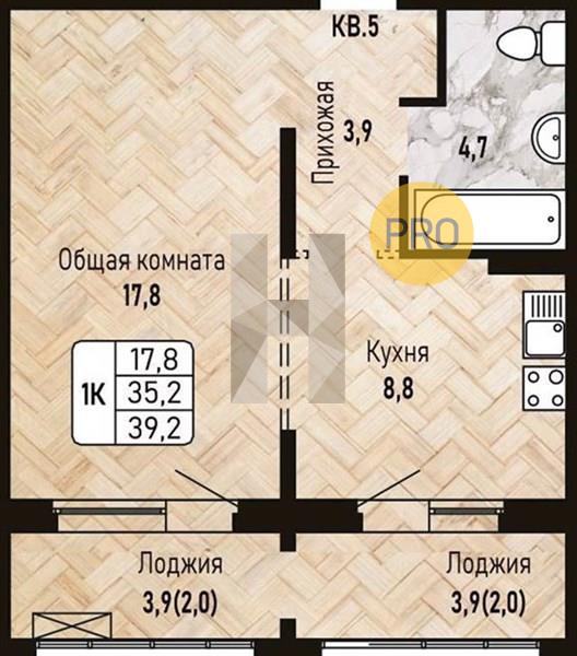 ЖК Новый горизонт квартира 1 комнатная  39.20 м2