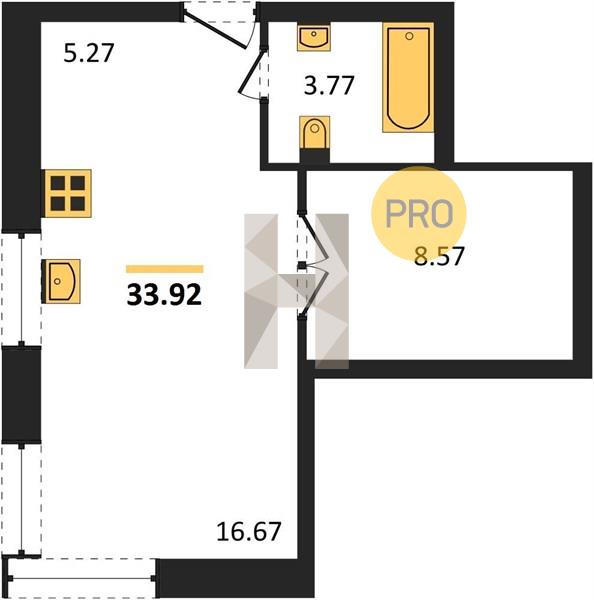 ЖК IQ Aparts квартира 1 комнатная  33.92 м2
