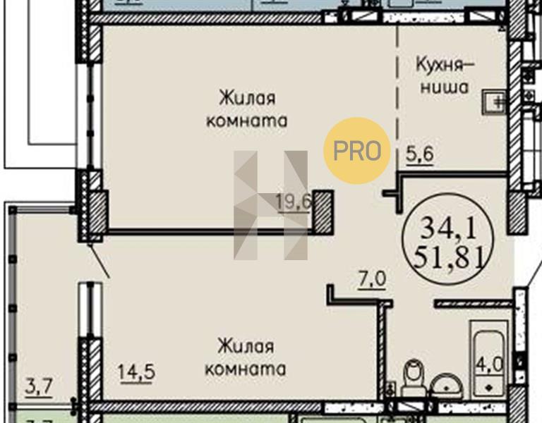 ЖК КрымSKY квартира 1 комнатная  51.81 м2
