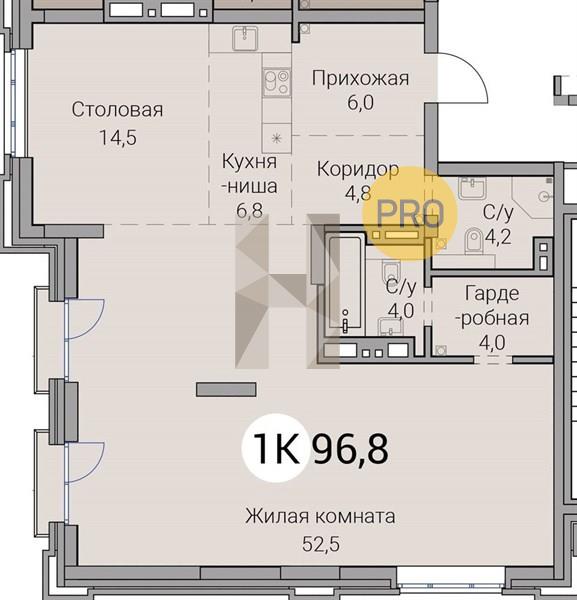 ЖК Тайм Сквер квартира 1 комнатная  96.80 м2
