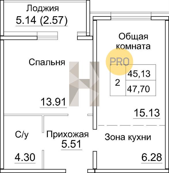 ЖК Кольца квартира 1 комнатная  47.70 м2