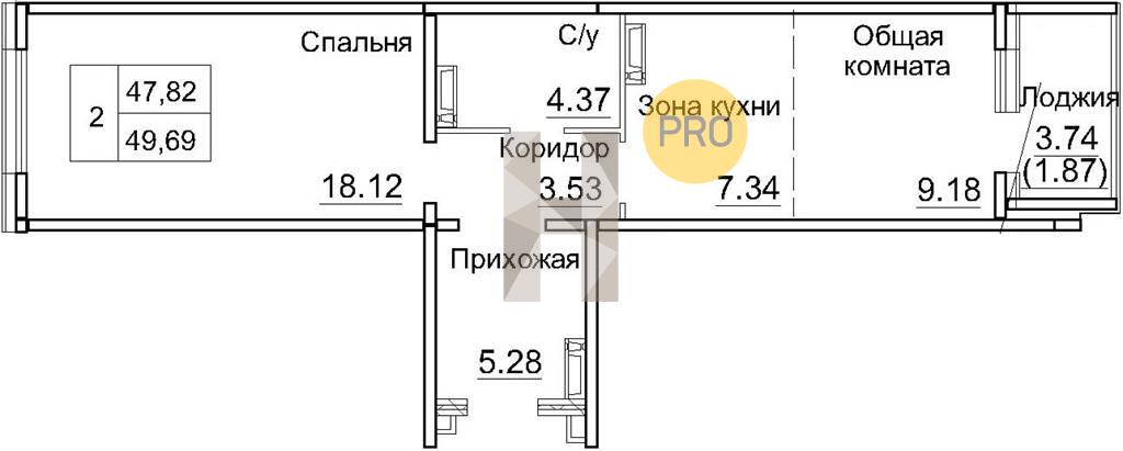 ЖК Кольца квартира 1 комнатная  49.69 м2