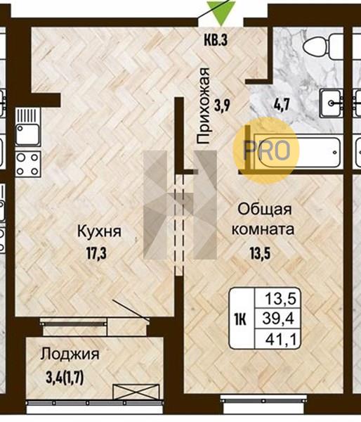 ЖК Новый горизонт квартира 1 комнатная  41.10 м2