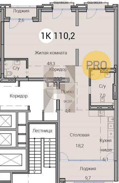 ЖК Тайм Сквер квартира 1 комнатная  110.20 м2