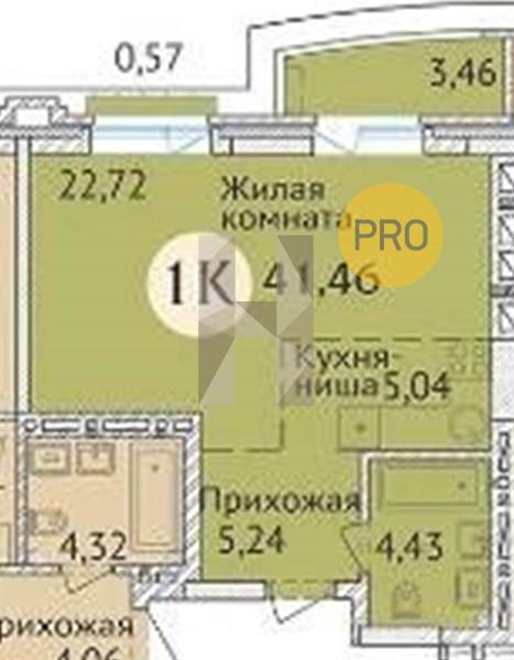 ЖК Заельцовский New квартира 1 комнатная  41.46 м2