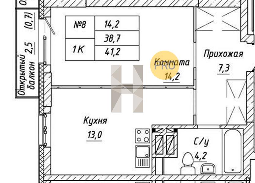 ЖК Тихий квартира 1 комнатная  41.20 м2