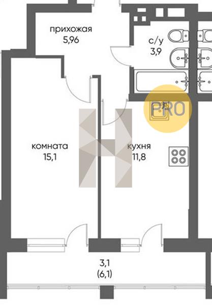 ЖК Gorizont квартира 1 комнатная  39.90 м2
