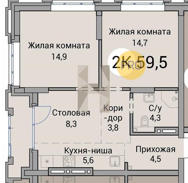 ЖК Тайм Сквер квартира 2 комнатная  59.20 м2