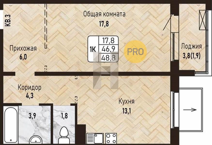ЖК Новый горизонт квартира 1 комнатная  48.80 м2