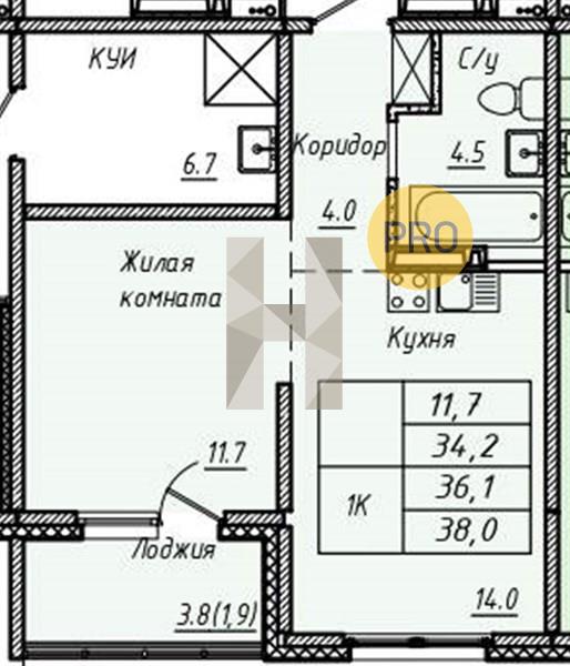 ЖК Эко-квартал на Кедровой квартира 1 комнатная  38.00 м2