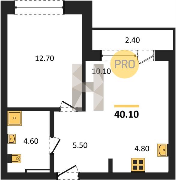 ЖК Тайм Сквер квартира 1 комнатная  40.10 м2